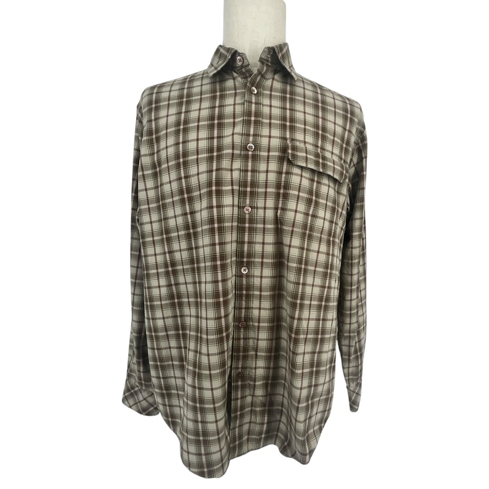 Banana Republic Relaxed Plaid Button Down Shirt Mensโ L Brown Tan Cotton Casual